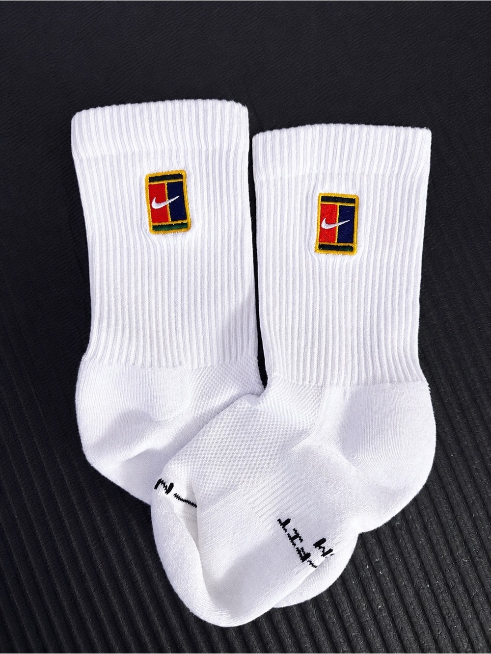 Nike White Crew Socks with Multicolor Court Logo